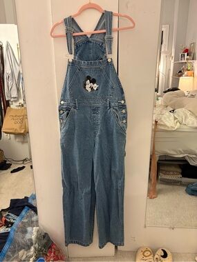 Vintage Denim Mickey Mouse Patch Overalls - Blue